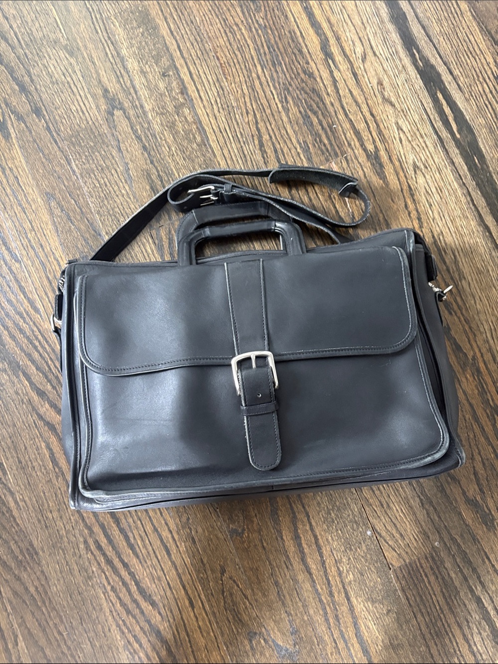 Classic Black Leather Briefcase with Shoulder Strap by COACH